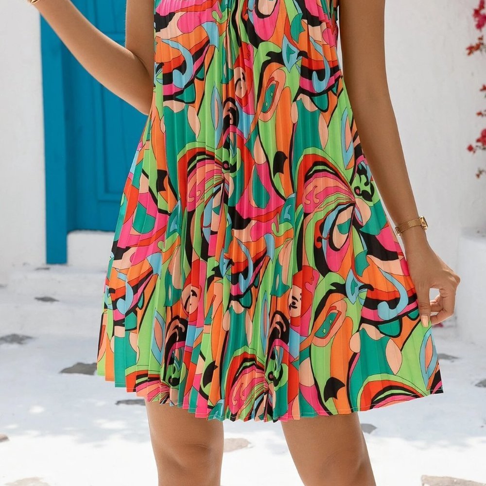 Multicolor Boho Womens Allover Print Tie Back Halter Dress - Picture 4 of 5